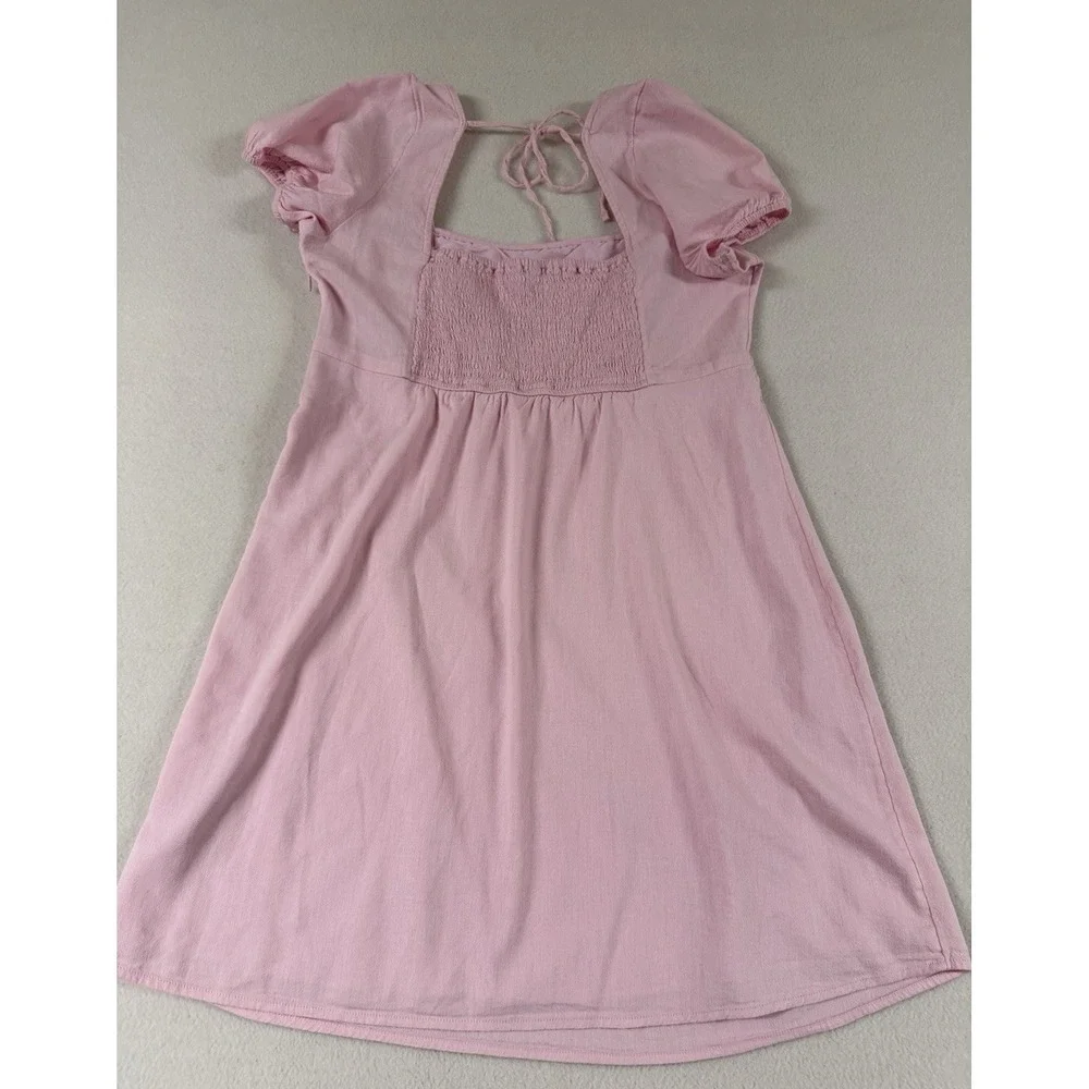 Hollister‎ Dress XL Milkmaid Puff Sleeve Smocked Short Eyelet Lace Y2K NWT Pink
